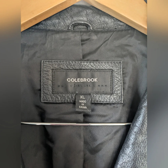 Colebrook Black Leather Belted Jacket XL Long Cinched Waist Coat Vintage Style - Picture 2 of 7